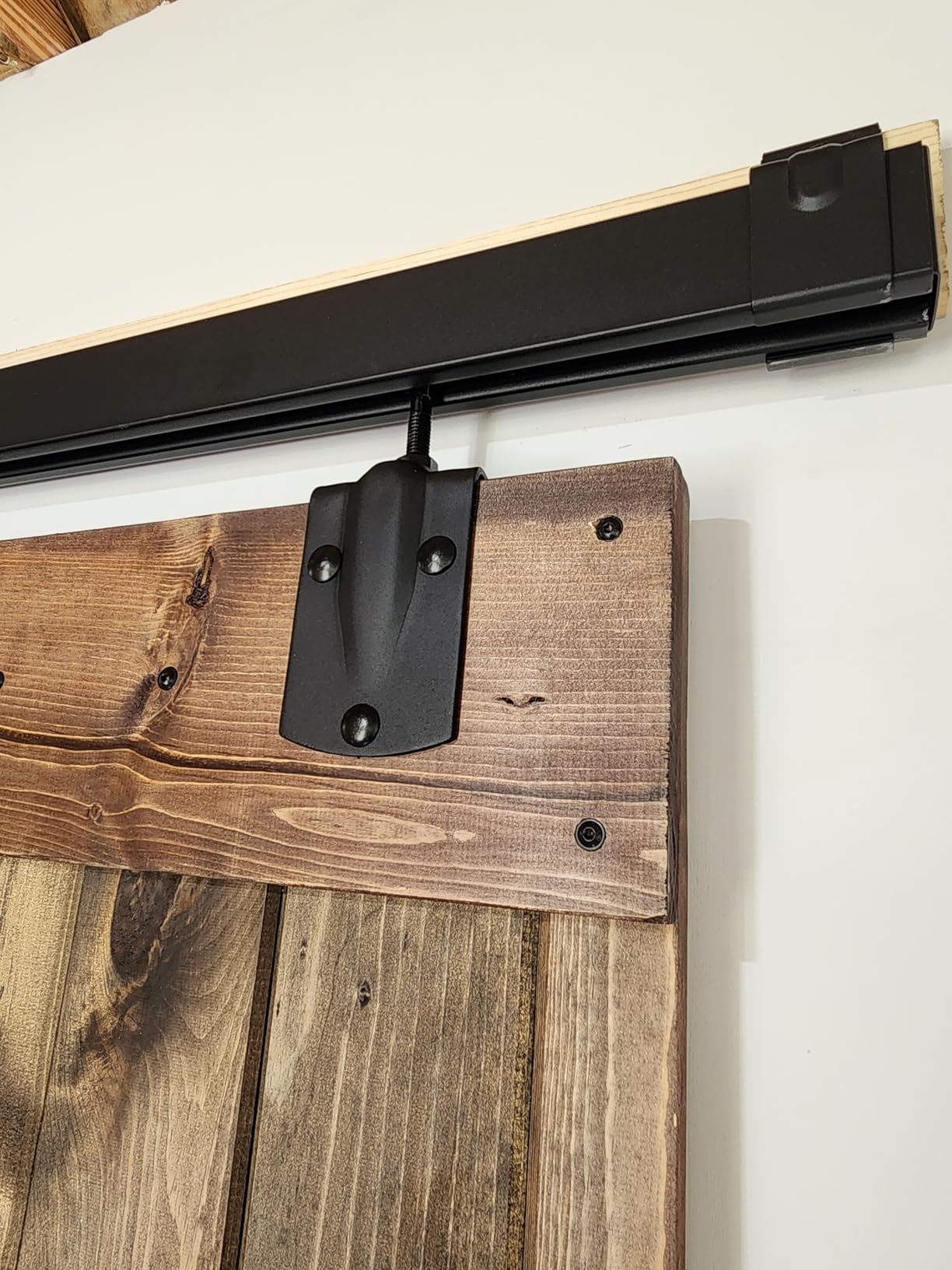 JUBEST 8FT Box Rail Exterior Barn Door Hardware Kit, Heavy-Duty Black Sliding Barn Door Track System, Wall Mount Door Hardware Kits (Door Not Included) customer photo 1