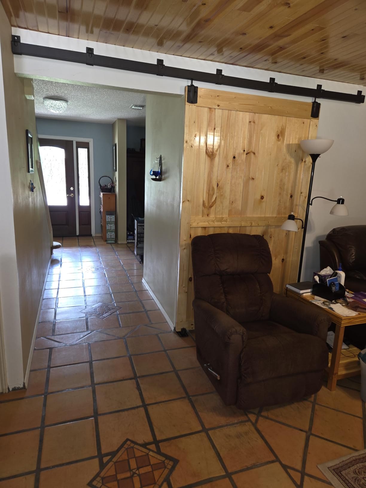 JUBEST 8FT Box Rail Exterior Barn Door Hardware Kit, Heavy-Duty Black Sliding Barn Door Track System, Wall Mount Door Hardware Kits (Door Not Included) customer photo 2