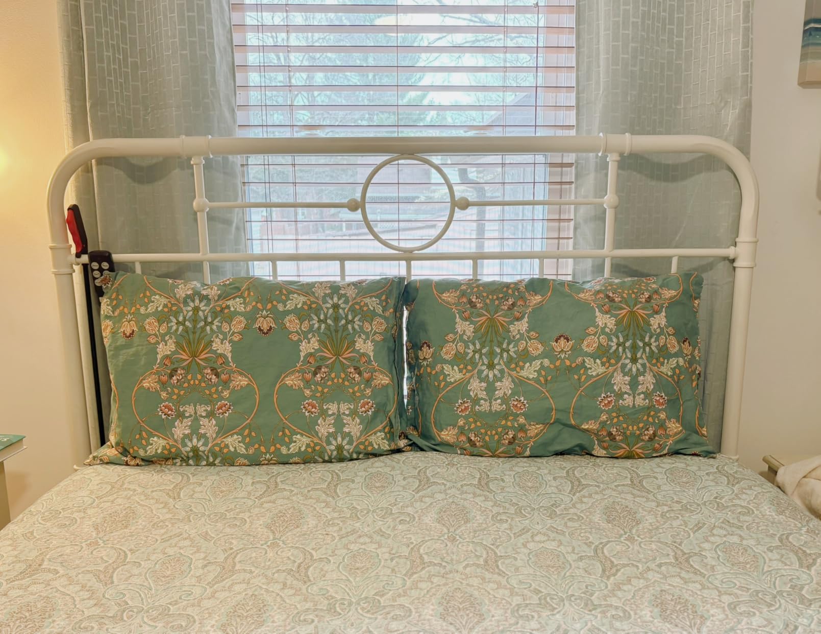 Zusbest King Size Sheets 100% Percale Cotton Green Floral Bed Sheet Set Yellow Flower & Green Leaves Botanical Pattern Printed on White Garden Luxury Crisp Soft Deep Pocket Fitted Sheet 17.5'' 4Pcs customer photo 2