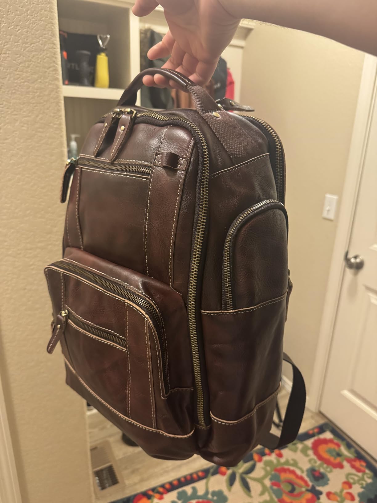 LANNSYNE Full Grain Leather Backpack For Men, Fits 16