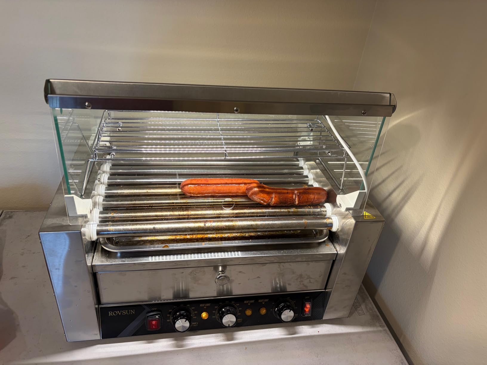 ROVSUN Hot Dog Roller, 30 Hot Dog 11 Rollers ETL Certified, Hot Dog Machine with Bun Warmer, Dual Temp Control, Glass Cover, LED, Side Storage Box, Shelf & Drip Tray for Home Commercial 2000W customer photo 1