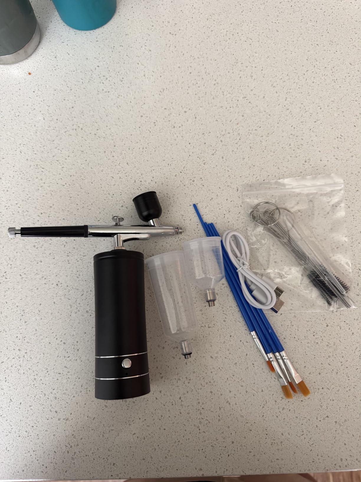 Airbrush Kit Air Brush Kit With Air Compressor Nail Charms Wireless Air Brush for Barber, Nail Art, Makeup, Model Painting (Black) customer photo 1