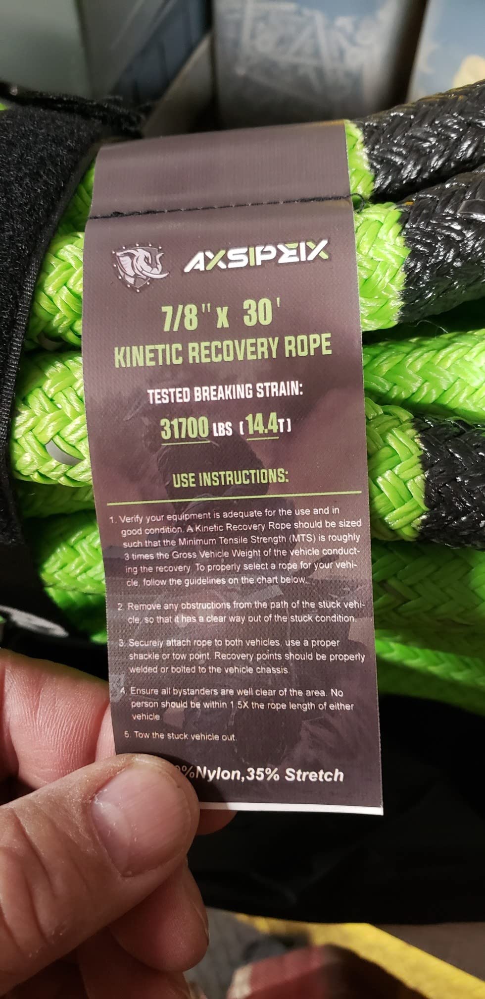 Kinetic Recovery Rope Kit (Reflective), 1in x 30ft 48,500LBs, 35% High Elasticity, w/ 2 Soft Shackles, 16,166Lbs Work Load Limit for 4x4 Offroad Vehicle (Deep Blue) customer photo 1