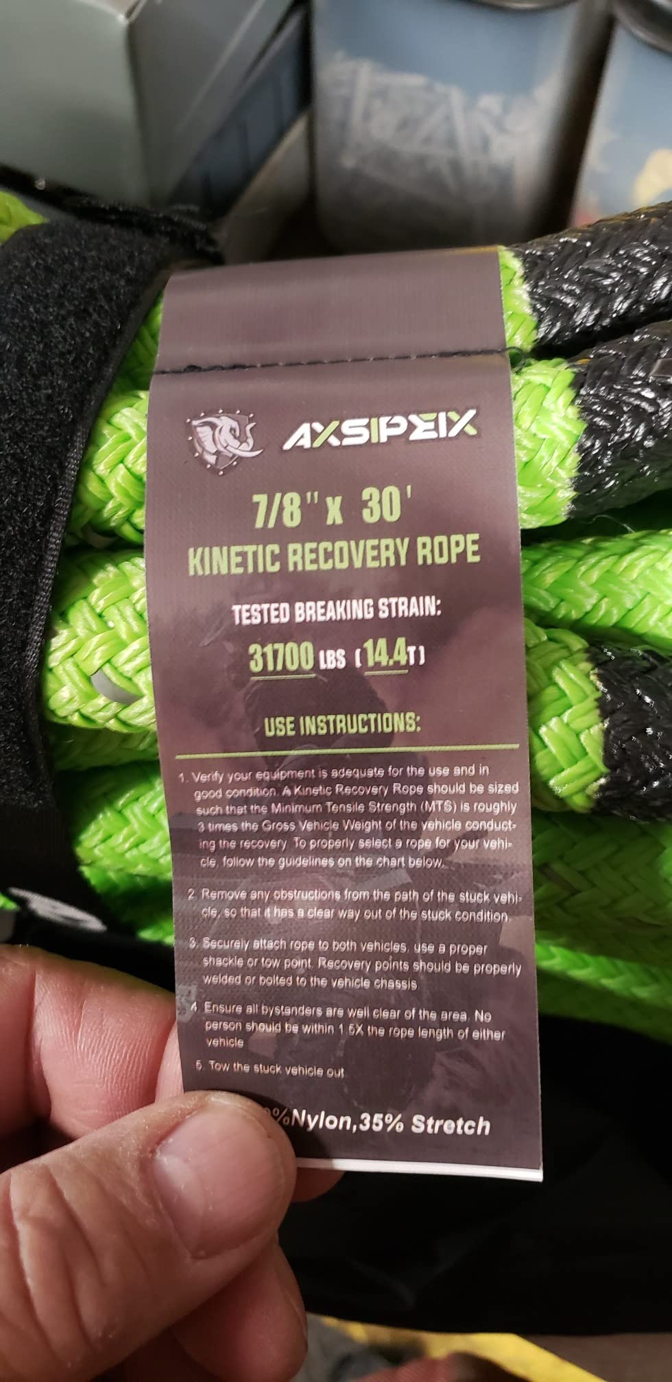 Kinetic Recovery Rope Kit (Reflective), 1in x 30ft 48,500LBs, 35% High Elasticity, w/ 2 Soft Shackles, 16,166Lbs Work Load Limit for 4x4 Offroad Vehicle (Deep Blue) customer photo 2