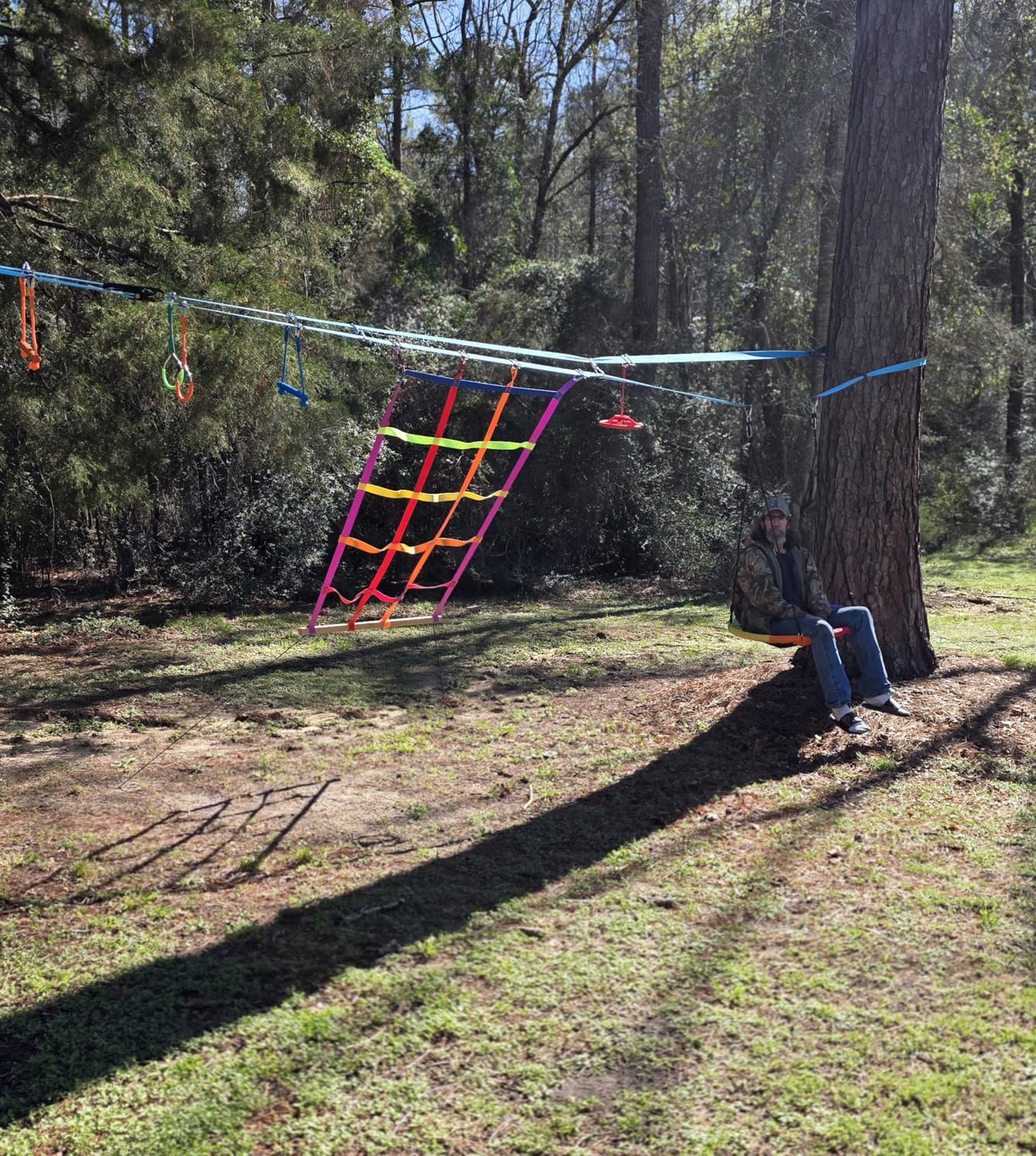 Hapfan 50 ft Ninja Warrior Obstacle Course Swing Set for Kids Outside | Includes 32
