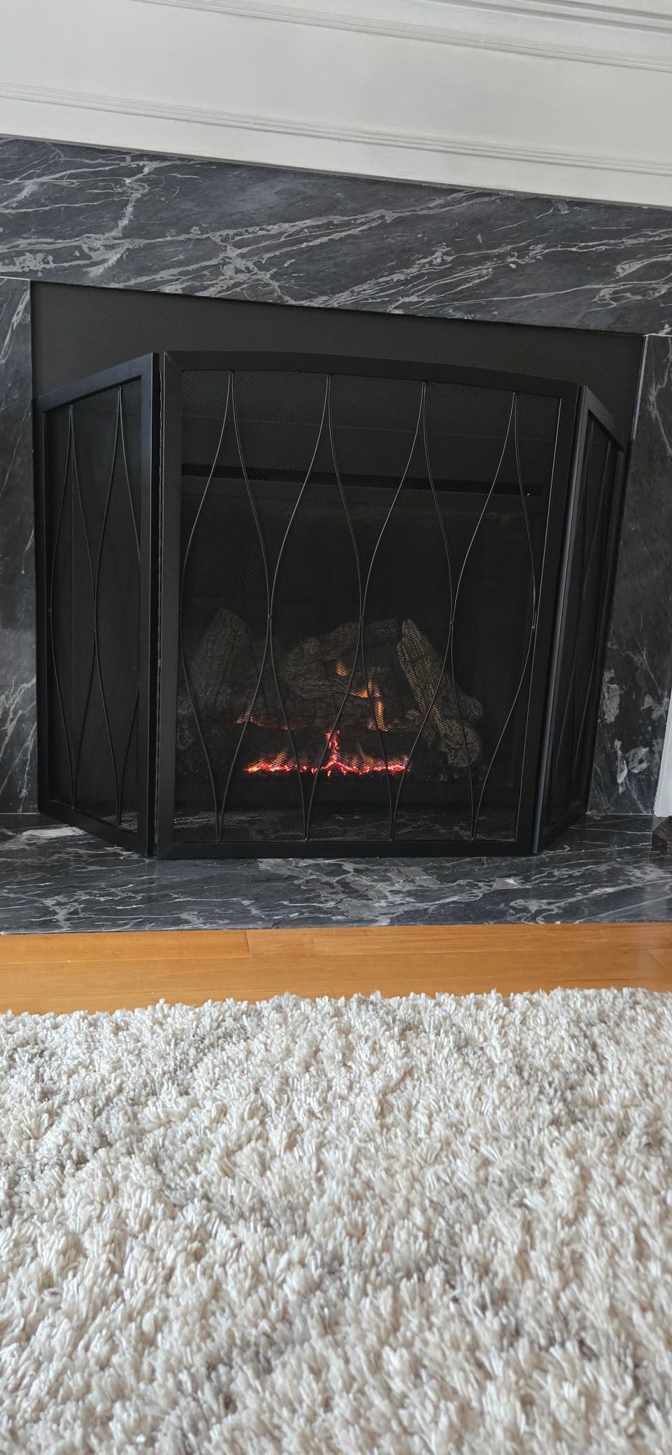 Kingson Childproof Fireplace Screen 3-Panel Modern Handcrafted Wrought Iron Foldable Metal Mesh, Heavy Duty Decorative Fireplace Spark Guard Cover for Living Room Home Decor Black Finish customer photo 2