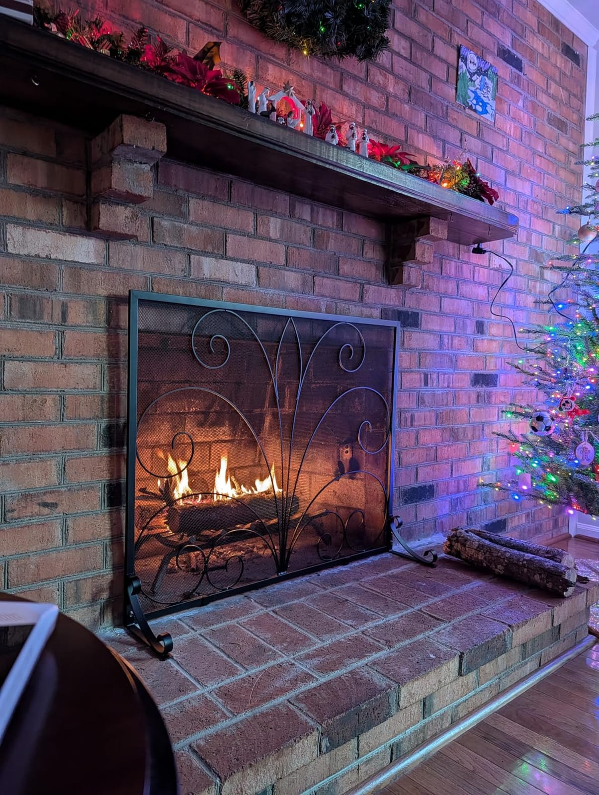 Fire Beauty Wrought Iron Single Panel Fireplace Screen Spark Guard for Home | Stable Dual Feet Structure, Fine Woven Mesh Blocks Sparks, Suitable for Families With Kids And Pets customer photo 1