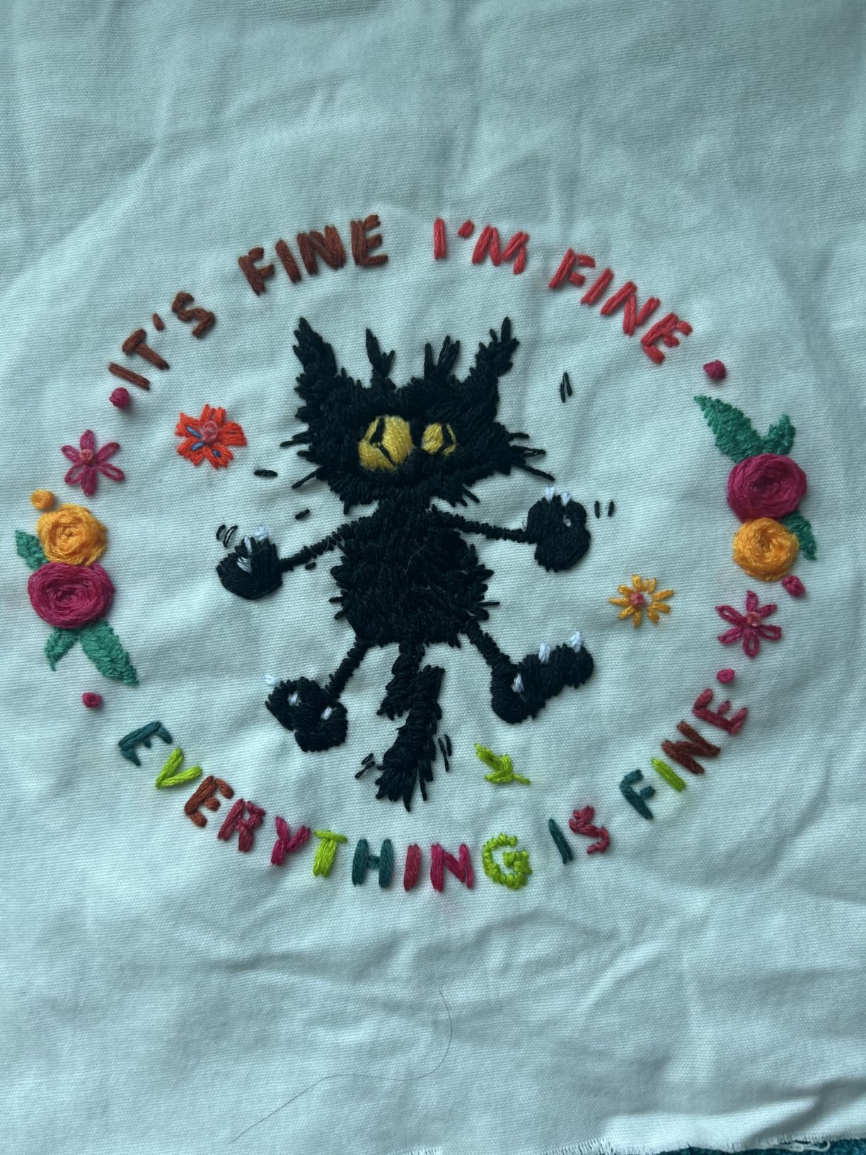 Louise Maelys Cute Cat Embroidery Kits for Beginners,Adults Starter Cross Stitch Kit with Funny Animal Pattern,DIY Needlepoint Everything is Fine customer photo 1