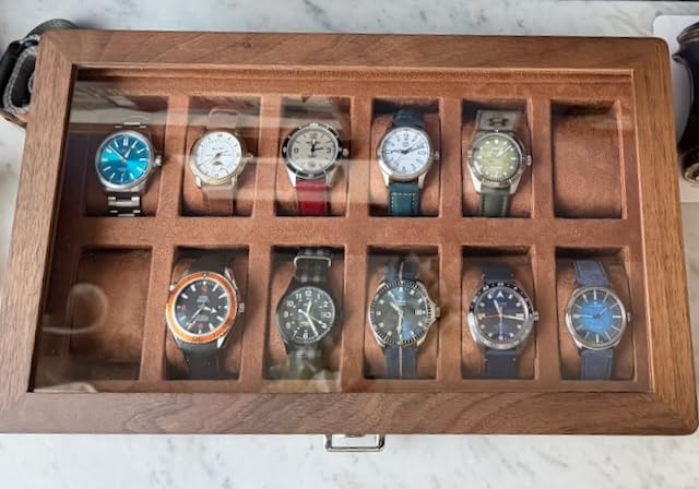 ROTHWELL Luxury Watch Box for 12 Watches - PU Leather Watch Box with Real Glass Lid - Slide out Accessory Drawer with Multiple Compartments (Carbon) customer photo 1