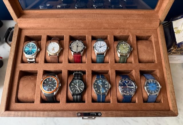 ROTHWELL Luxury Watch Box for 12 Watches - PU Leather Watch Box with Real Glass Lid - Slide out Accessory Drawer with Multiple Compartments (Carbon) customer photo 2