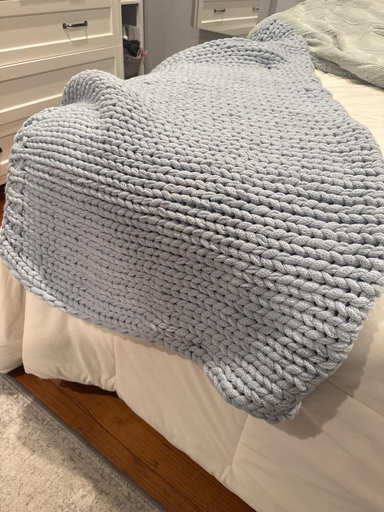 Linen Market Beddings Oversized Chunky Knit Throw Blanket-100% Ultra-Soft Acrylic Hypoallergenic - 47'' x 59'' Cozy Home Accent for Snuggling, Lounging, and Stylish Décor (Light Blue) customer photo 2