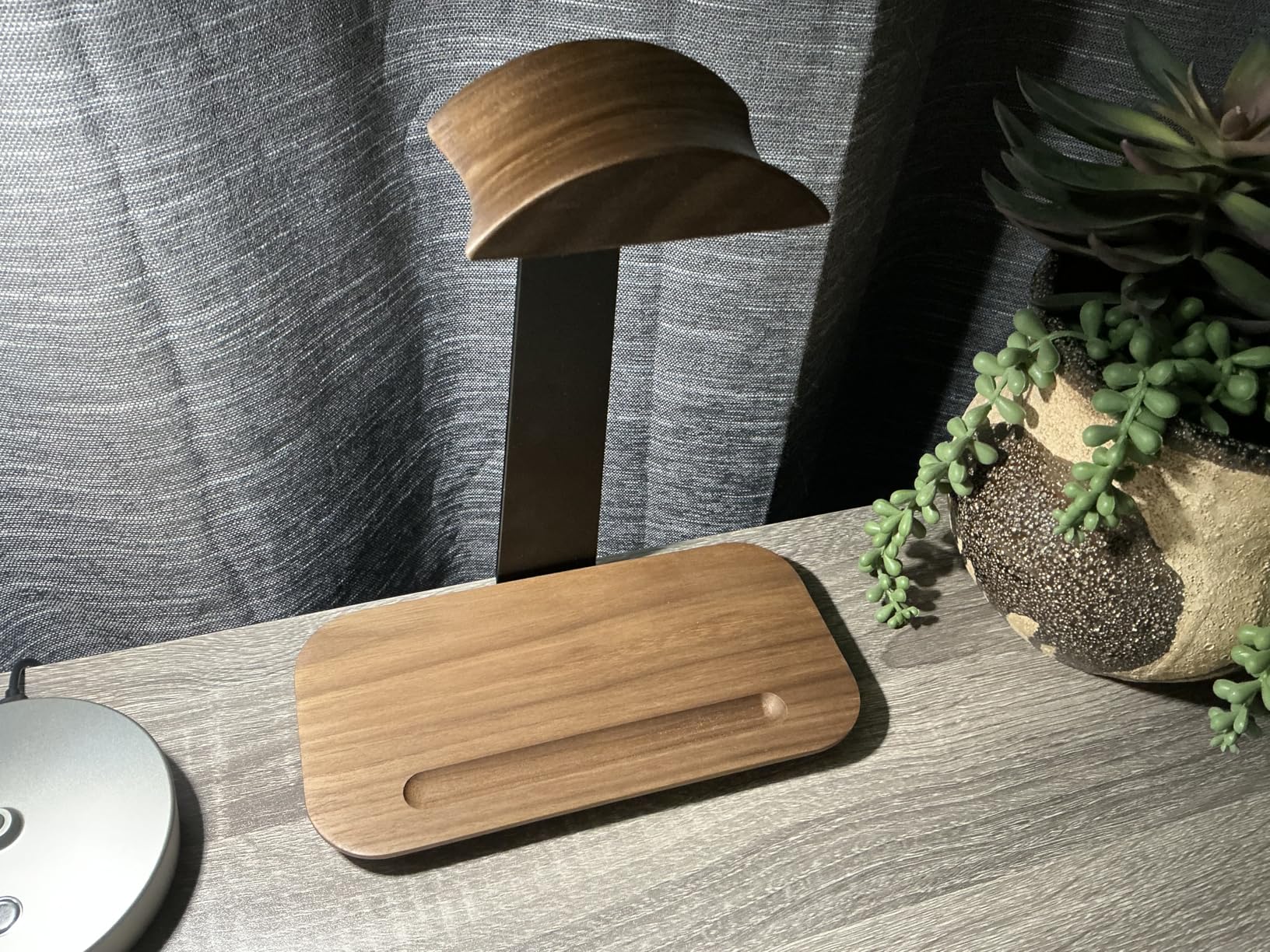 UPERGO Walnut Headphone Stand, Wood Headset Stand for Desk, Universal Headphone Holder with Storage Base for Gaming, Airpod max, Bose,Razer customer photo 1