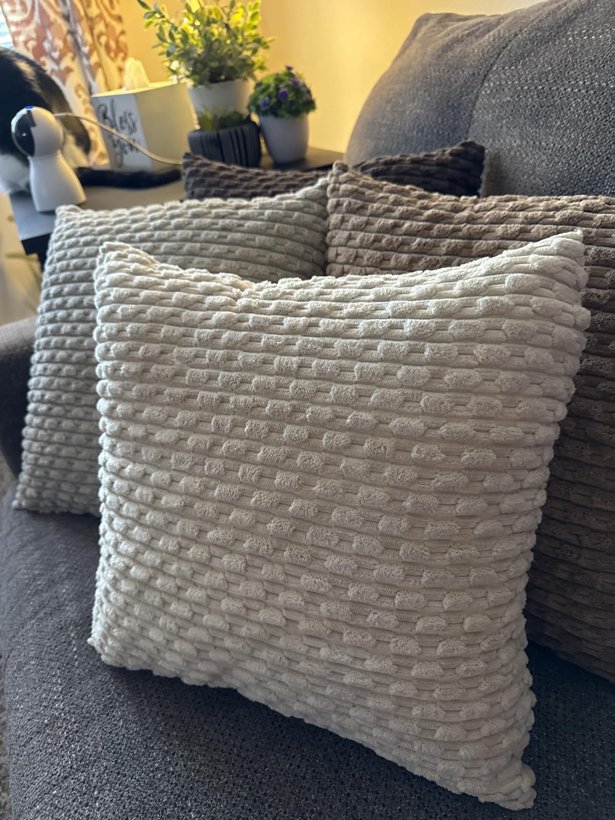 Set of 4 Neutral Decorative Throw Pillow Covers 18x18 Inch Corduroy Pillow Covers customer photo 2
