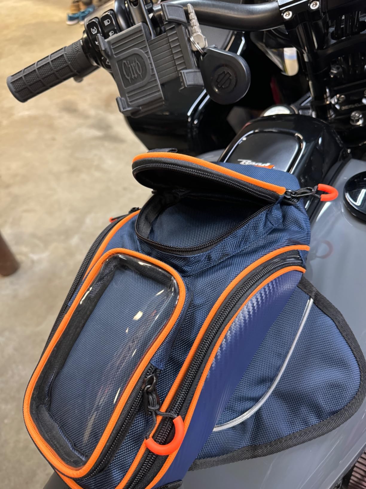 reygeak Motorcycle Tank Bag, Waterproof, with Super Magnetic Thickened Magnet Blue Orange 1680D PVC Petrol Tank Bag, Large Window Cell Phone Bag customer photo 2