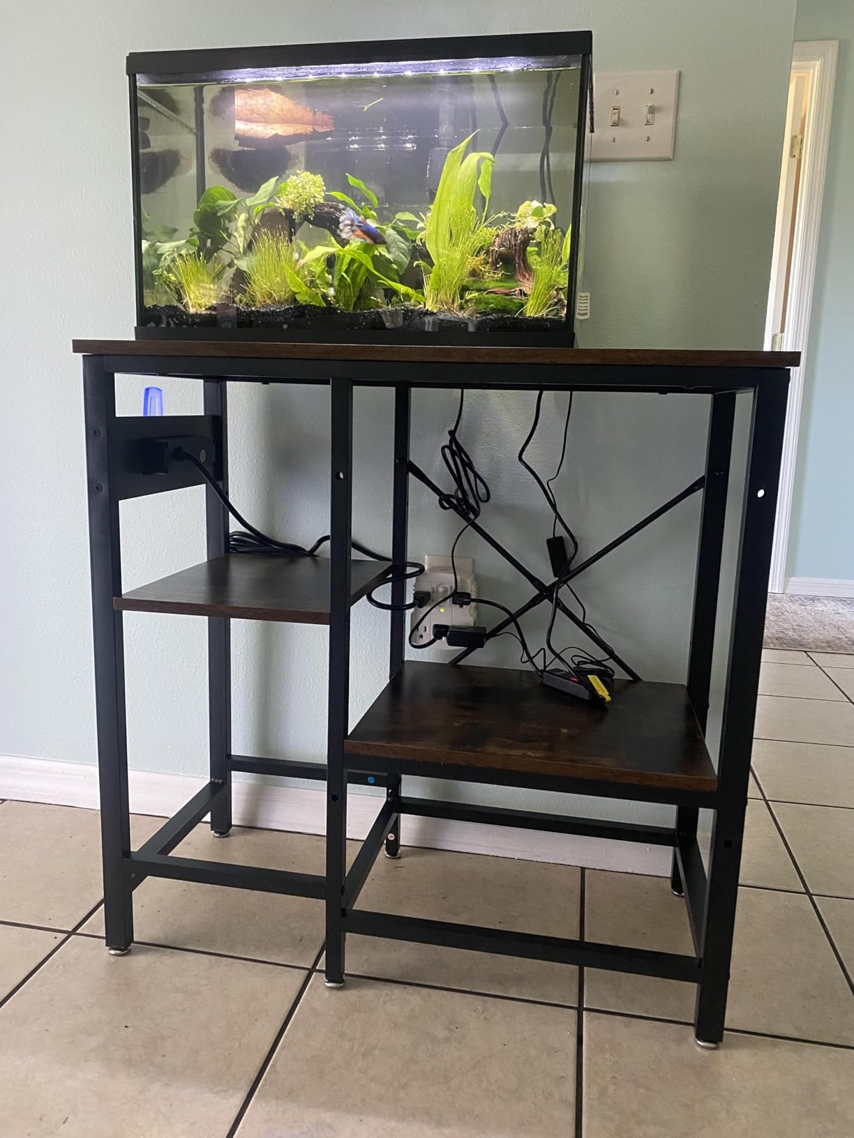Bestier 20-29-37 Gal Fish Tank Stand with Power Outlet, Rustic Brown, 30x13 | 6-Leg Steel Frame, 3-Tier Adjustable Shelves for Filters Storage, 400Lbs Capacity, 5-In-1 Power Outlet, 4 Leveling Feet customer photo 1