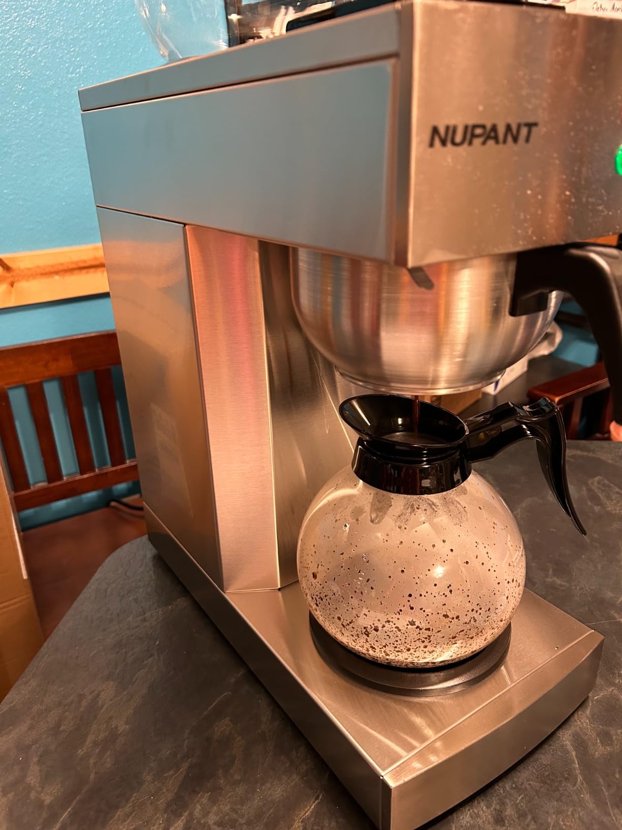 NUPANT 12-Cup Commercial Drip Coffee Maker 1.8L Pour Over Coffee Machines | 2 Warmers and 2*12 Cup Carafes, Stainless Steel, 7 Mins Fast Brewing, Easy Control for Restaurants, Office and Busy Business customer photo 1