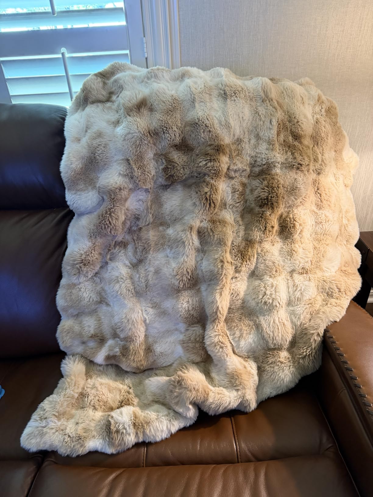 Cozy Bliss Faux Fur Throw Blanket for Couch, Fuzzy Soft Plush Thick Bubble Blanket for Sofa Bedroom Living Room, 50 * 60 Inches Tie-dye Taupe customer photo 2