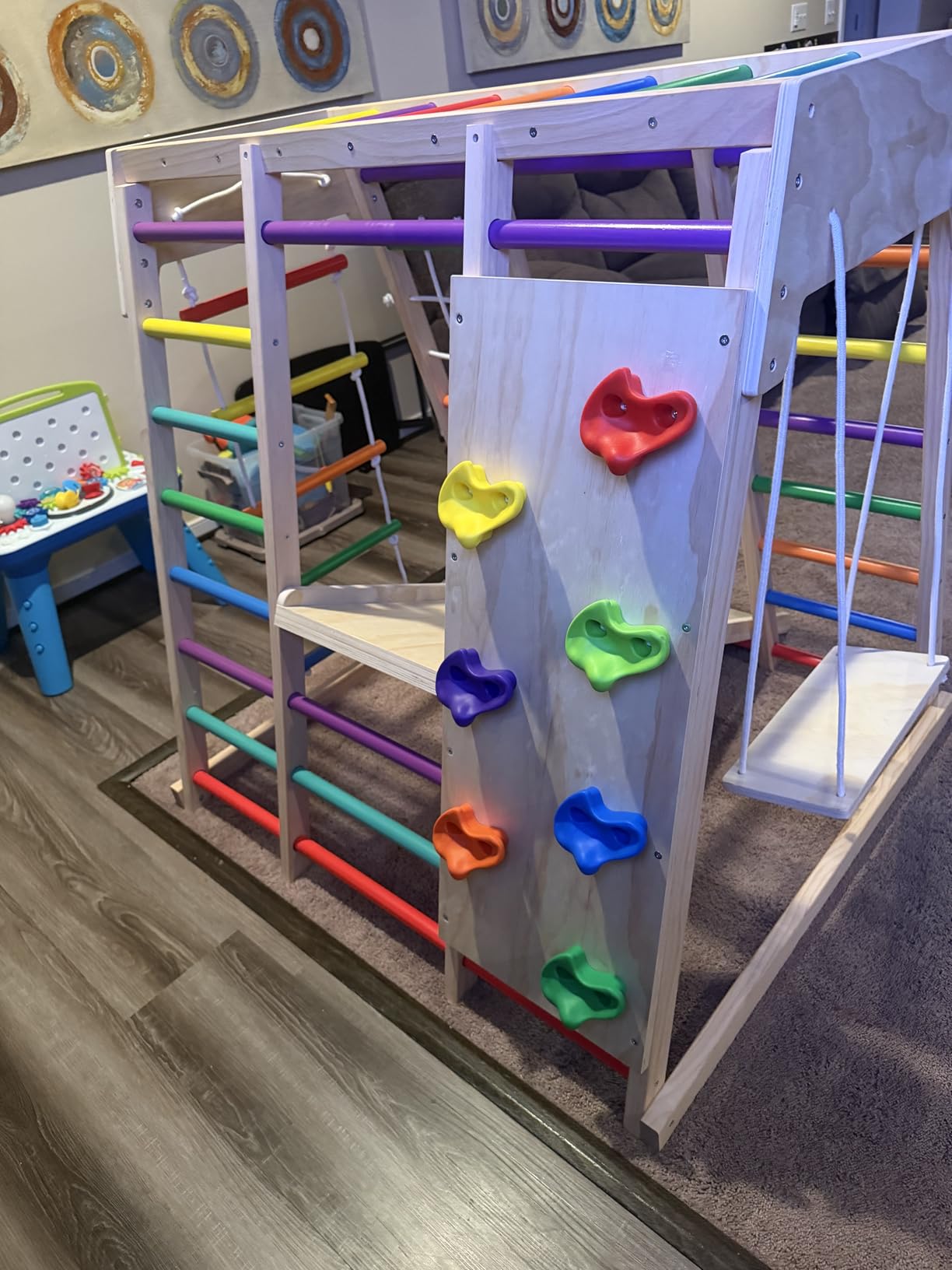 9-in-1 Pikler Jungle Gym Playset, Wooden Montessori Climber Kids | Pikler Playset with Slide, Rock Climb Wall, Monkey Bars, Rope Ladder, Climbing Rope and Swing for Kids (Rainbow) customer photo 2