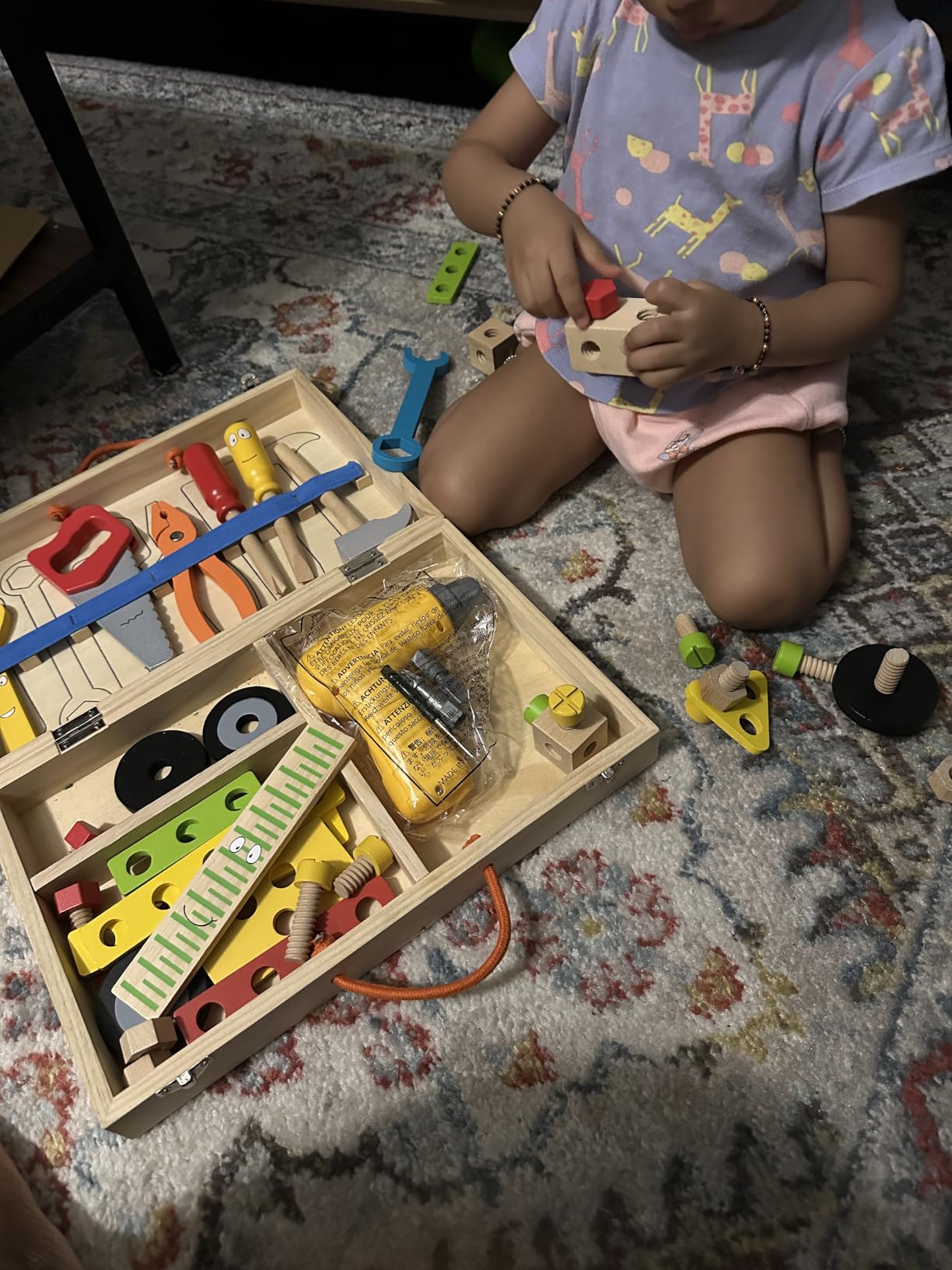 Kids Tool Set Toy with Drill, Stem Montessori Toys for 3 4 5 Years Old Boy Girl, 44 Pcs Wooden Toddler Tool Kits Inc Box, Learning Educational Construction Toy | Toy Tools for Toddlers 3-5 with Drill, Bolts and Wheels in a Portable Wooden Box for Pretend Building and Fine Motor Skills customer photo 1
