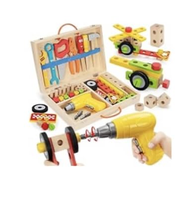 Kids Tool Set Toy with Drill, Stem Montessori Toys for 3 4 5 Years Old Boy Girl, 44 Pcs Wooden Toddler Tool Kits Inc Box, Learning Educational Construction Toy | Toy Tools for Toddlers 3-5 with Drill, Bolts and Wheels in a Portable Wooden Box for Pretend Building and Fine Motor Skills customer photo 2