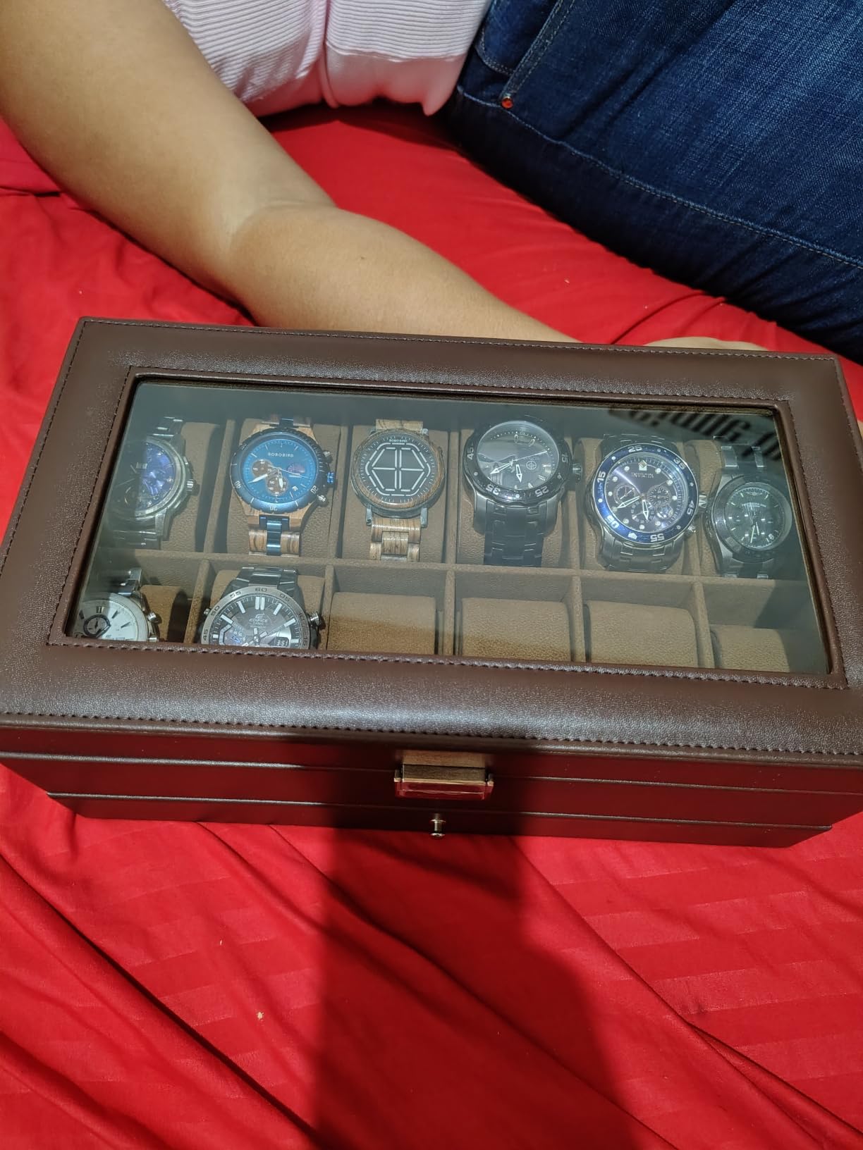 ProCase Watch Box, Fathers Day Gift for Dad, 12 Slot Mens Watch Case With Drawer, 2-Layer Watch Display Case With Glass Lid, Mens Jewelry Box Storage Holder Organizer -12Slot, Espresso customer photo 2