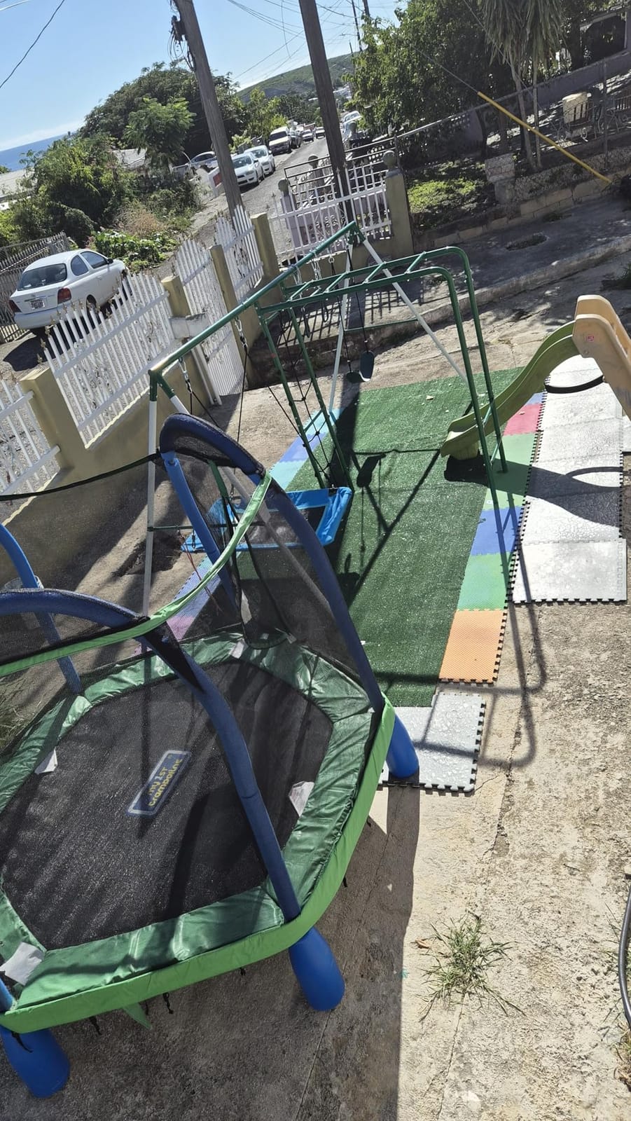 Hapfan Swing Sets for Backyard with Monkey Bars, 5 in 1 Playground Set | Monkey Bars + Belt Swing + Platform Swing + Climbing Net + Trapeze Bar, ASTM Tested | CPSC Safety Compliant (White & Green) customer photo 1