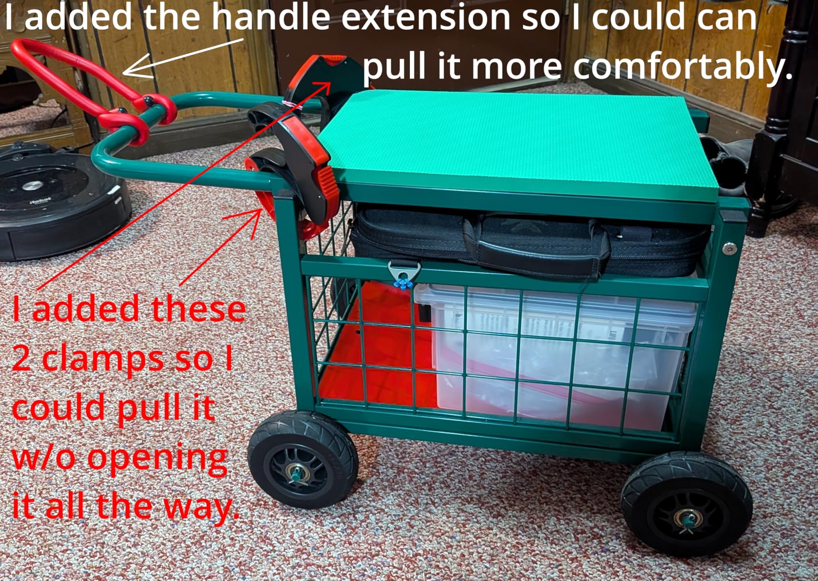 Garden Cart with Seat, 3-in-1 Rolling Seat with Wheels for Seniors Gardening | Upgraded Heavy Duty Gardening Cart with Seat, Supports up to 600 LBS for Seniors, Lawn, Patio & Backyard Gardening, Green customer photo 1