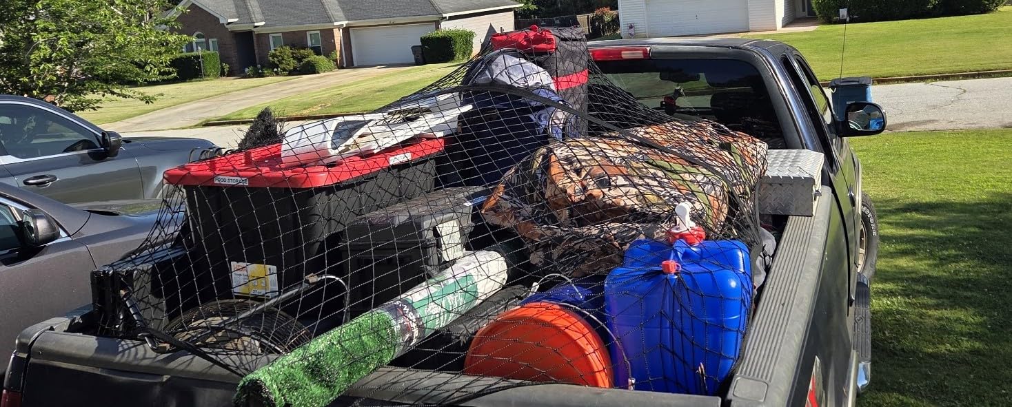 AUTOWN Cargo Net for Pickup Truck Bed - Stretchable 4'x4' to 7'x7', High Elastic Fine Mesh 1''x1'' with 8 Metal Carabiners customer photo 1