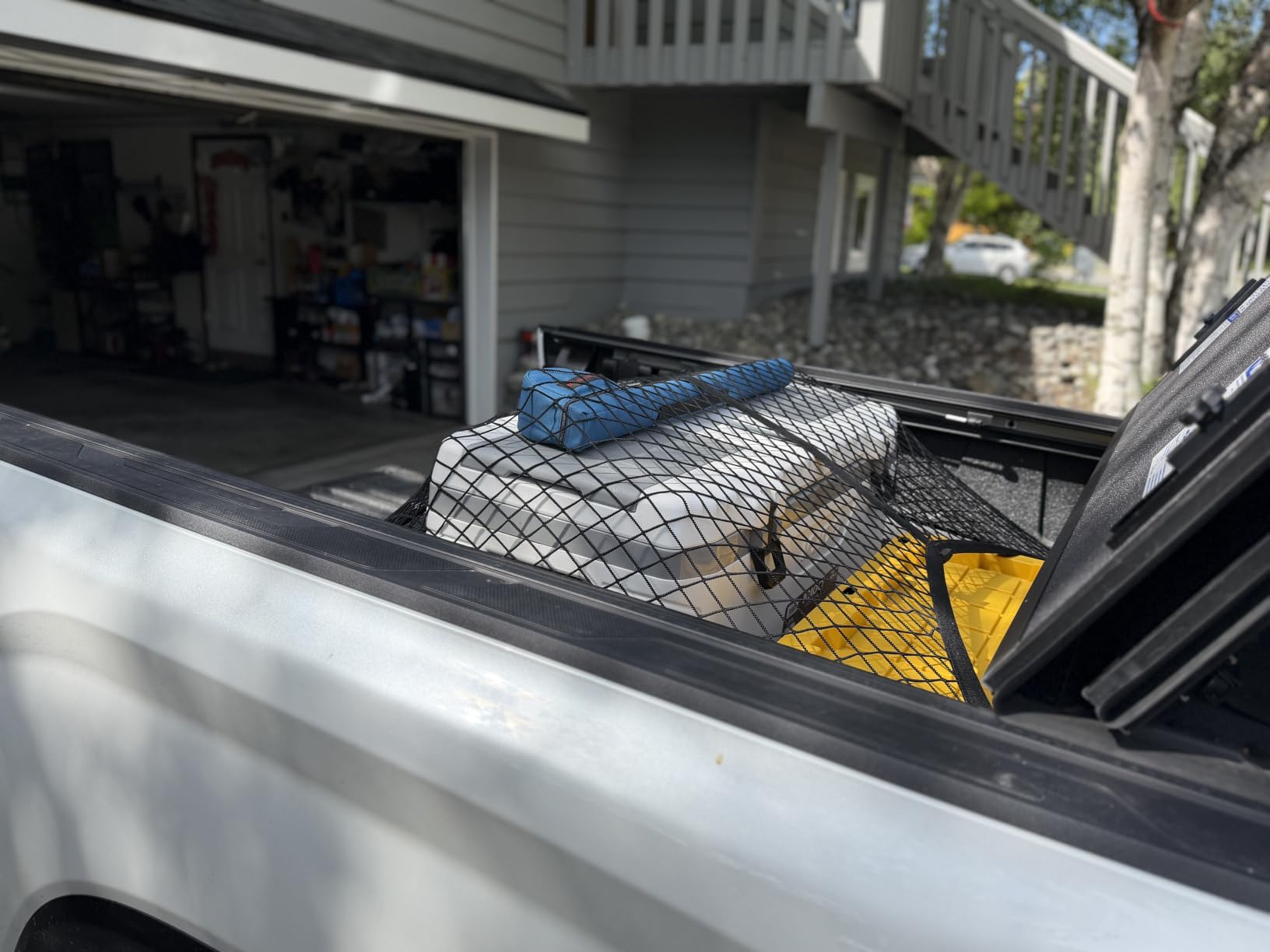 AUTOWN Cargo Net for Pickup Truck Bed - Stretchable 4'x4' to 7'x7', High Elastic Fine Mesh 1''x1'' with 8 Metal Carabiners customer photo 2