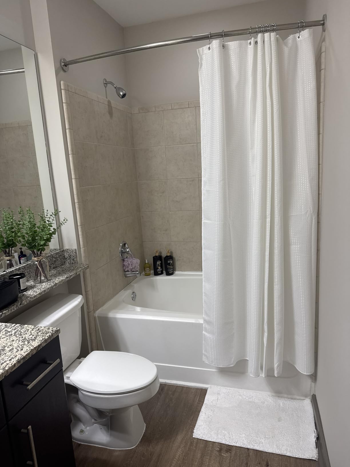 3 in 1 Shower Curtain Set, Waffle Shower Curtain and Liner Set with 12 Double Sided Shower Curtain Hooks, 258GSM Luxury Weighted Cloth Shower Curtains for Bathroom, 72 W x 72 H, White customer photo 2