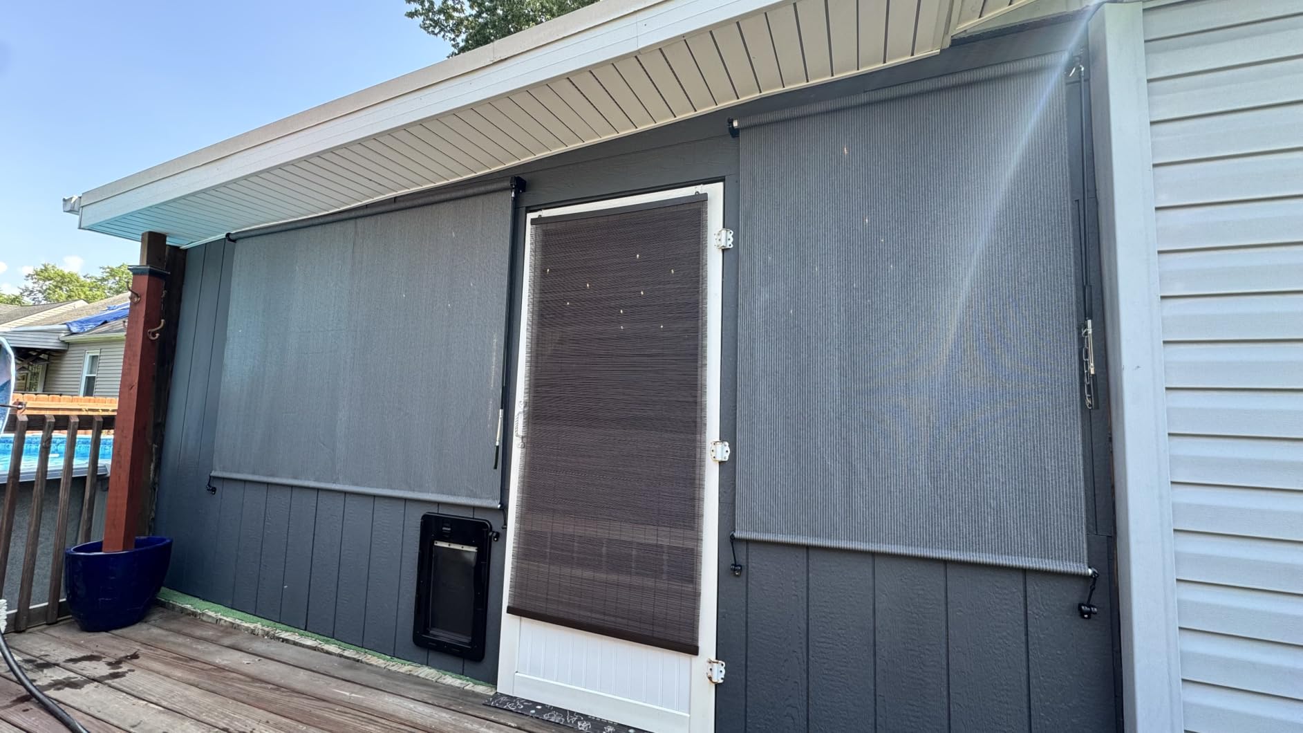 Shade&Beyond Outdoor Roller Shades with Splicing Design, 8' W x 8' H Cordless Patio Roll Up Blinds, Exterior Shade Cloth Roll for Porch, Gazebo, Pergola, Balcony, Mocha customer photo 2