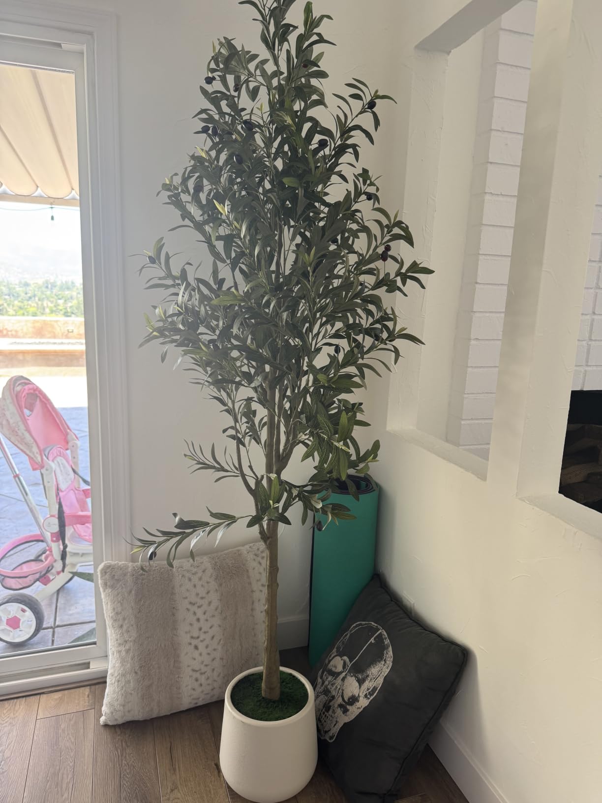 VIVATREES Olive Trees Artificial Indoor, 7FT Tall Faux Olive Tree with White Tall Planter, Artificial Plants with Natural Wood Trunk and Lifelike Fruits for Home Office Decor customer photo 2
