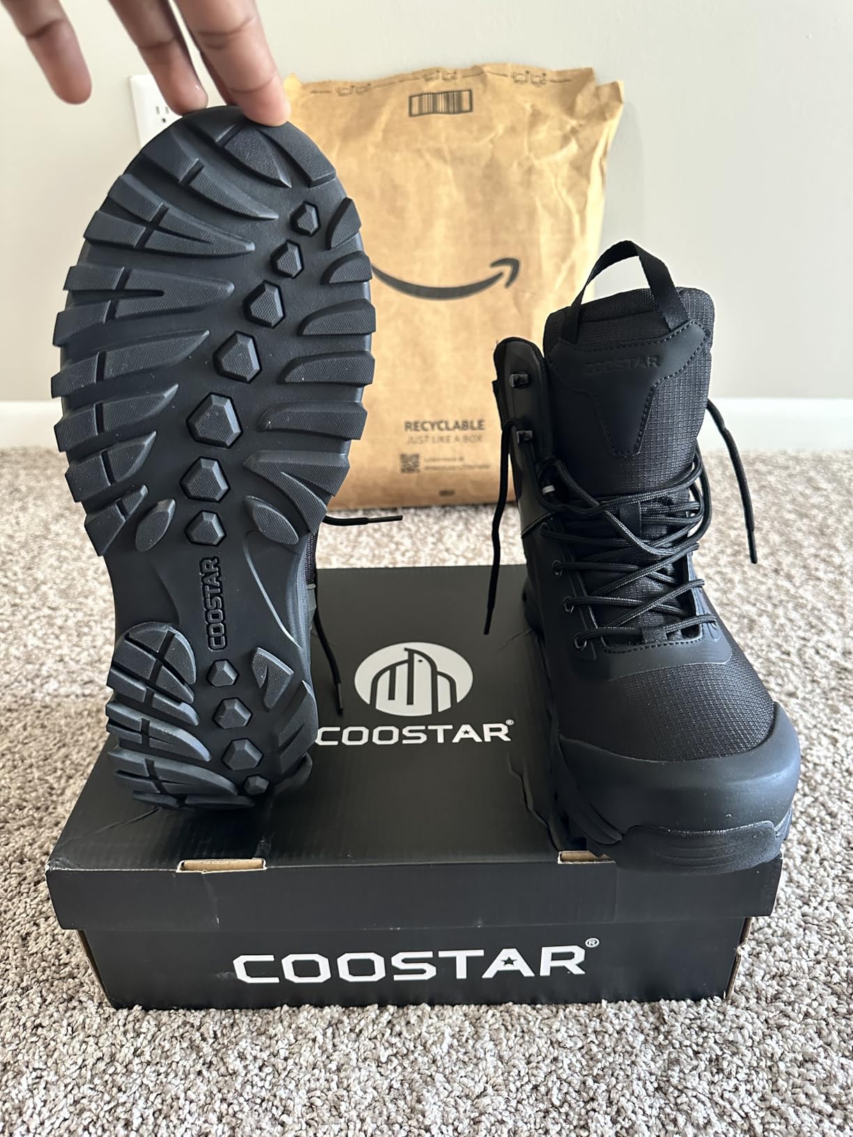 Coostar Tactical Boots for Men Lightweight Military Combat Boot Side Zipper Motorcycle Hiking Work Boots Waterproof 8 Inches customer photo 2