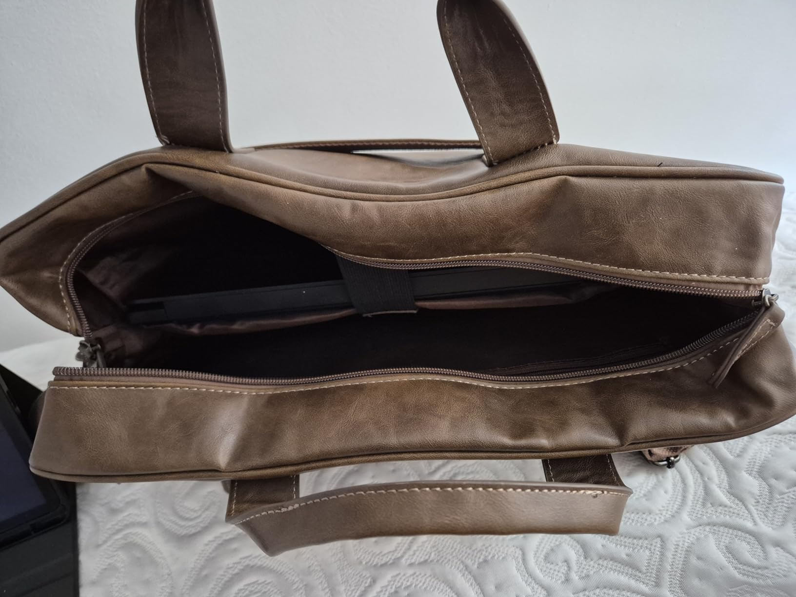 RAINSMORE Mens Laptop Bag 16 Inch Leather Briefcase Vintage Messenger Bag | Waterproof, Large Crossbody Shoulder Office Computer Bag, Retro College Satchel Bag for Work, Business, Travel, Brown customer photo 1