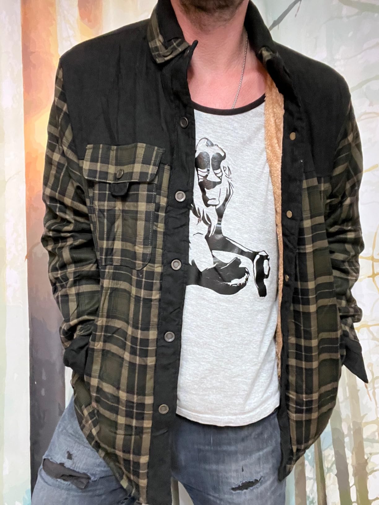 Gihuo Men's Long Sleeve Sherpa Lined Shirts Outdoor Warm Flannel Plaid Jacket Button Down Fleece Coats customer photo 2