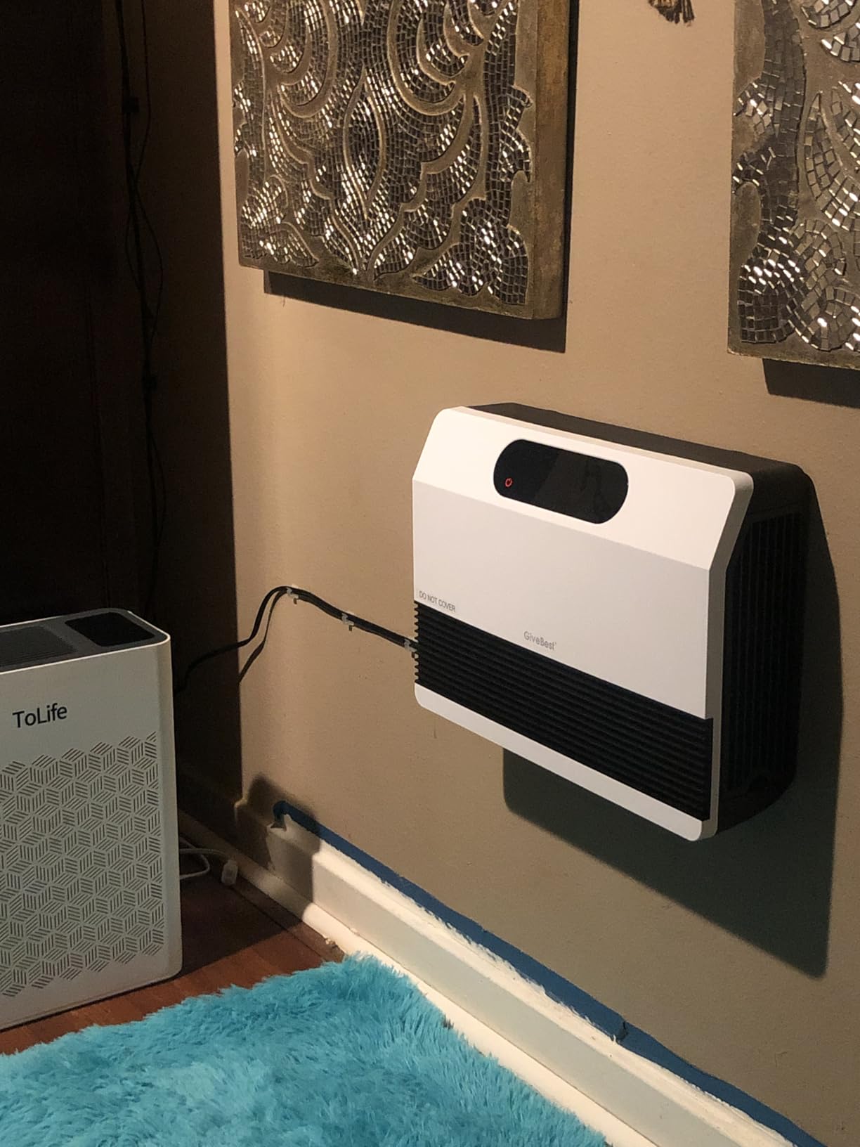 GiveBest Electric Wall Mounted Heater, 1500W Space Heaters for Indoor Use | Smart Heater with Adjustable Thermostat, Remote Control, Works with Alexa, 12H Timer Heat for Room Office Home Garage, White customer photo 2