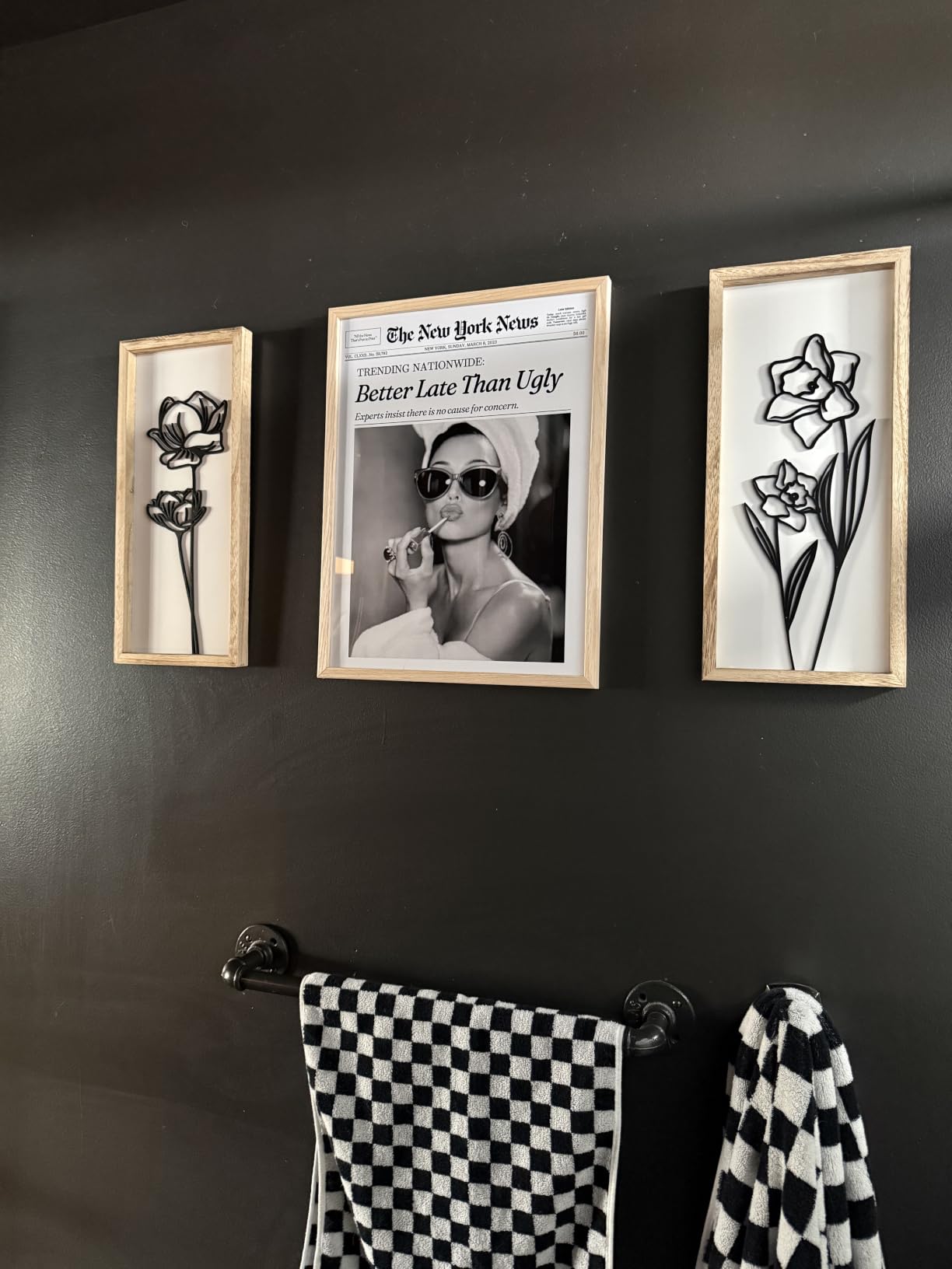 iHery 12x16in Audrey Hepburn Better Late Than Ugly Framed Bathroom Art, Natural OAK Wood Frame with Canvas Print customer photo 1