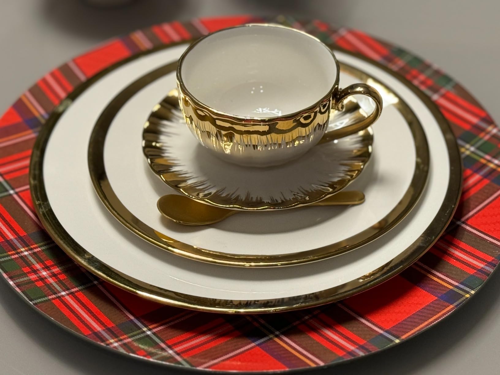 16-Piece Porcelain Dinnerware Set for 4, White with Gold Trim | Includes 4 dinner plates, 4 salad plates, 4 bowls, and 4 mugs. Dishwasher safe for convenient everyday cleanup. customer photo 2