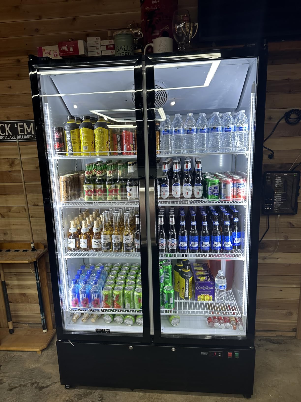 BODEGACOOLER Commercial Refrigerator, 36.8 Cu.Ft Glass Door Beverage Cooler, Upright Double Door Merchandiser Display Refrigerator with Soft LED Light, Adjustable Shelves, 4 Heavy-Duty Casters customer photo 1