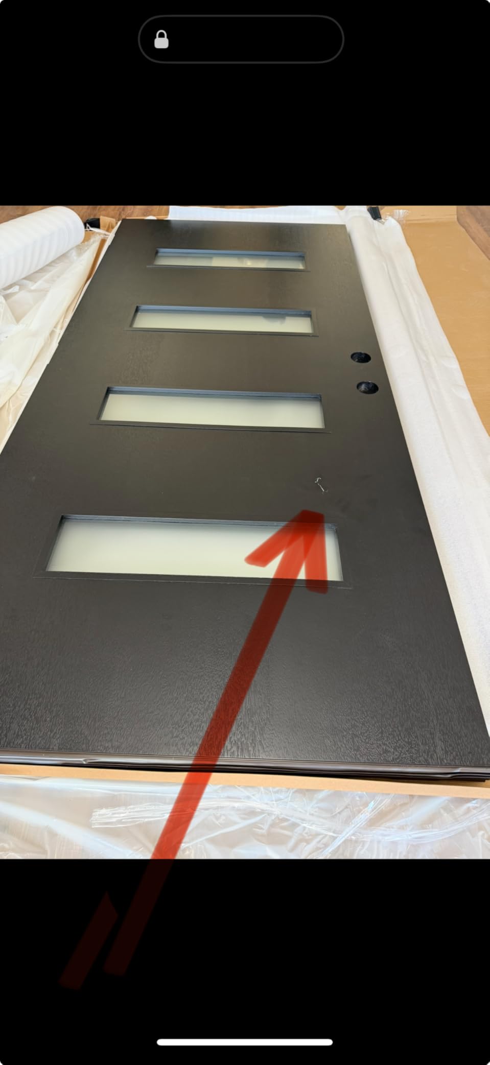 36 x 80 Fiberglass Entry Door with Brickmould, Frosted Glass, Black Finished Knock-Down Fiberglass Door - Contemporary Style for Home's Front Entrance, Right Hand Inswing with Vinyl Frame customer photo 1