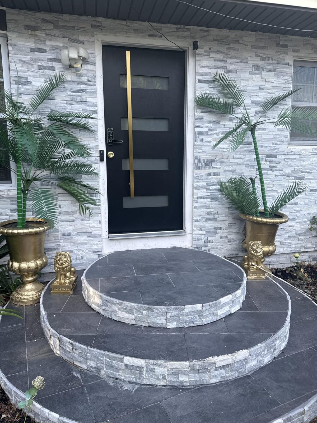36 x 80 Fiberglass Entry Door with Brickmould, Frosted Glass, Black Finished Knock-Down Fiberglass Door - Contemporary Style for Home's Front Entrance, Right Hand Inswing with Vinyl Frame customer photo 2