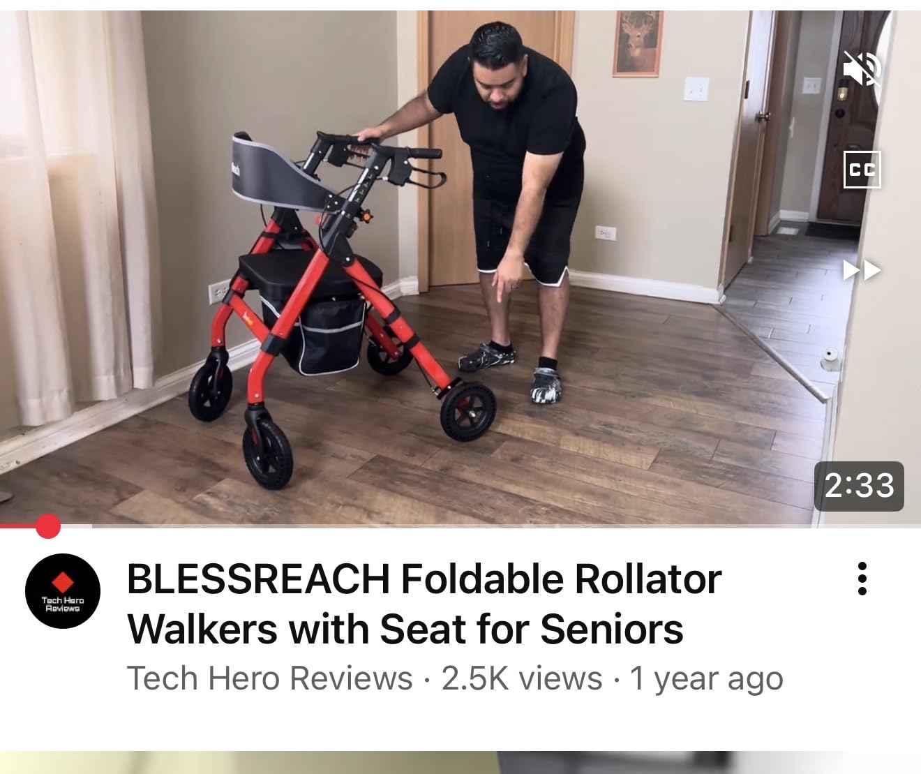 BlessReach Foldable Heavy-Duty Rollator Walkers with Seat for Seniors, Red customer photo 2