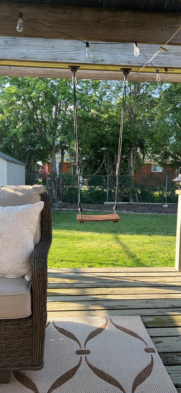 PELLOR Wood Swing Seat, Carbonized Hanging Wood Tree Swing 23.6 x9.8 x1.0 inch for Adult Kids Children Anticorrosive & 100% Waterproof Wooden Swings Set 550 lbs Load Indoor Outdoor Backyard Play customer photo 2