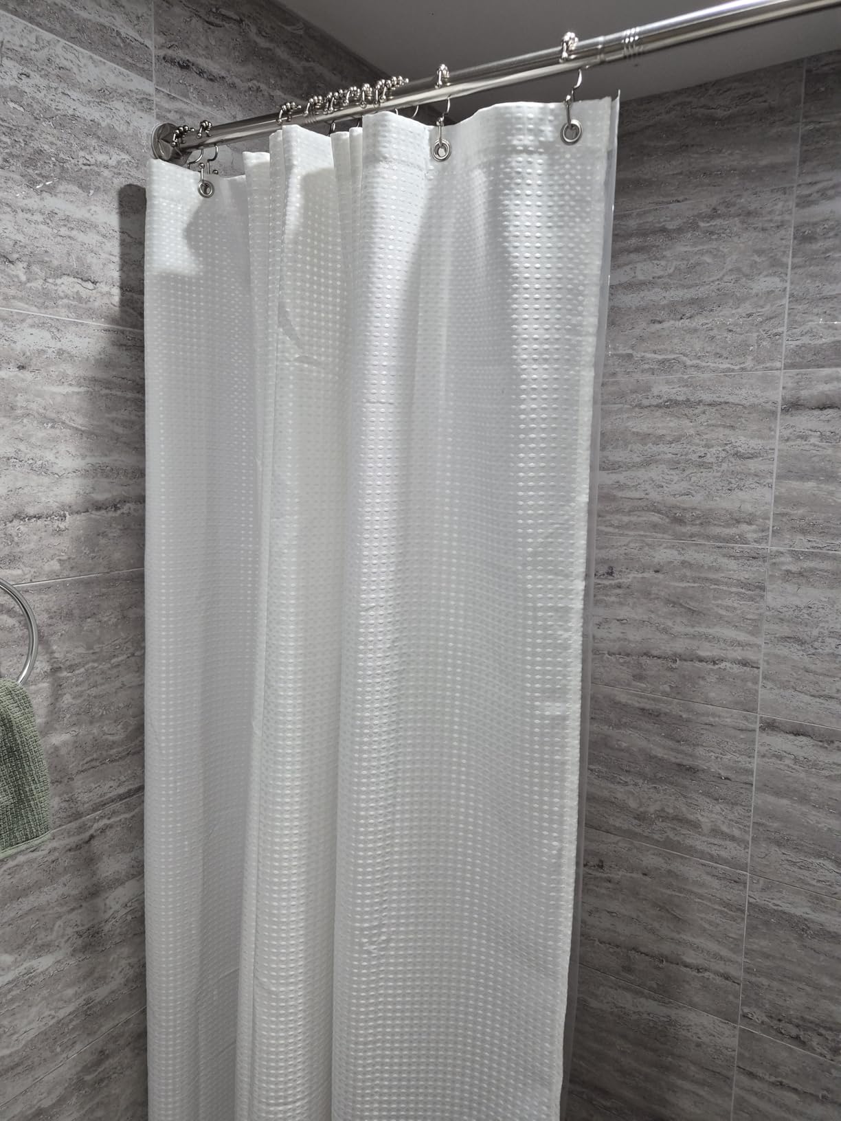 River Dream Waffle 3 in 1 Shower Curtain Set, White Fabric Shower Curtain and Clear Liner Set with Double Sided Hooks, Waterproof, 72