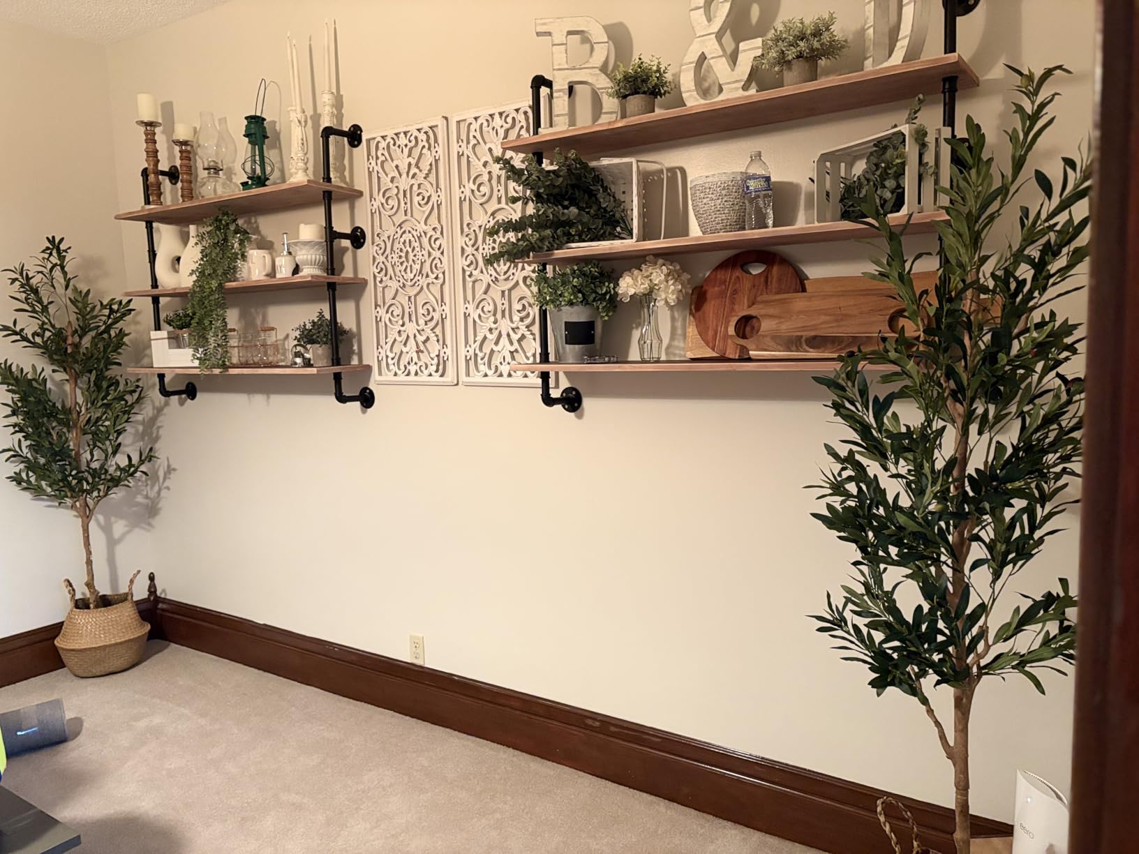 HDDFER Industrial Pipe Shelf Shelving Bookcase, Wall Mounted Rustic Bookshelf, Floating Bookshelves for Wall, Retro Wood Metal Pipe Industrial Shelves for Living Room customer photo 2