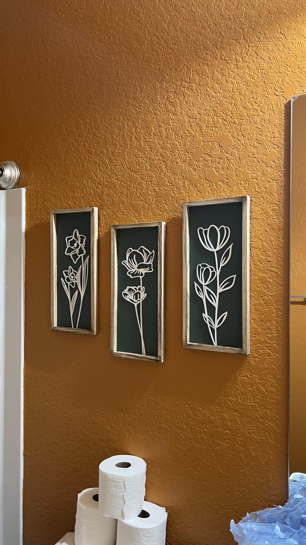 3D Wooden Floral Bathroom Wall Decor (Set of 4) Lightweight, Ready-to-Hang Framed Wall Art For Living Room, Bedroom, or Office - Premium Boho Botanical Farmhouse Decorations - Gift-Boxed customer photo 1
