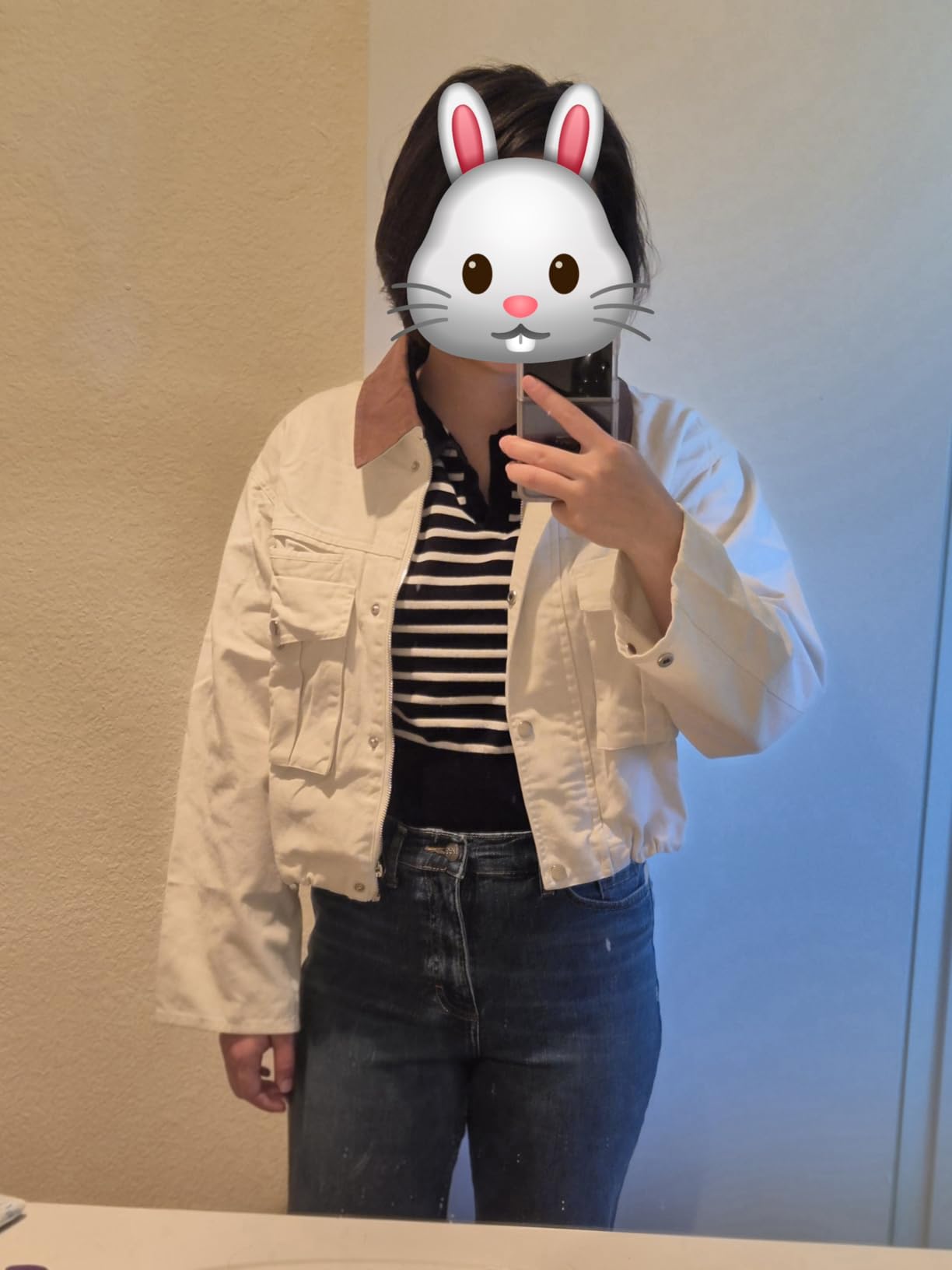 Megfie Womens Cropped Jacket Contrast Collar Barn Jacket Outwear customer photo 1