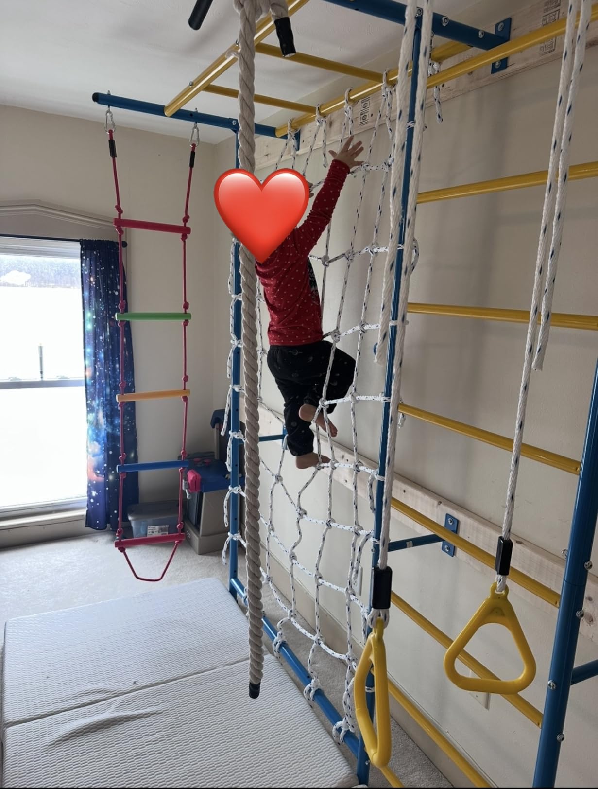 VEVOR Indoor Jungle Gym for Toddlers, 5-in-1 Climbing Playset with Carbon Steel Swedish Ladder, Wall Ladder, Pull-Up Bar, Rope Ladder, and Gymnastic Rings, Supports 220 lbs, Multicolor customer photo 1