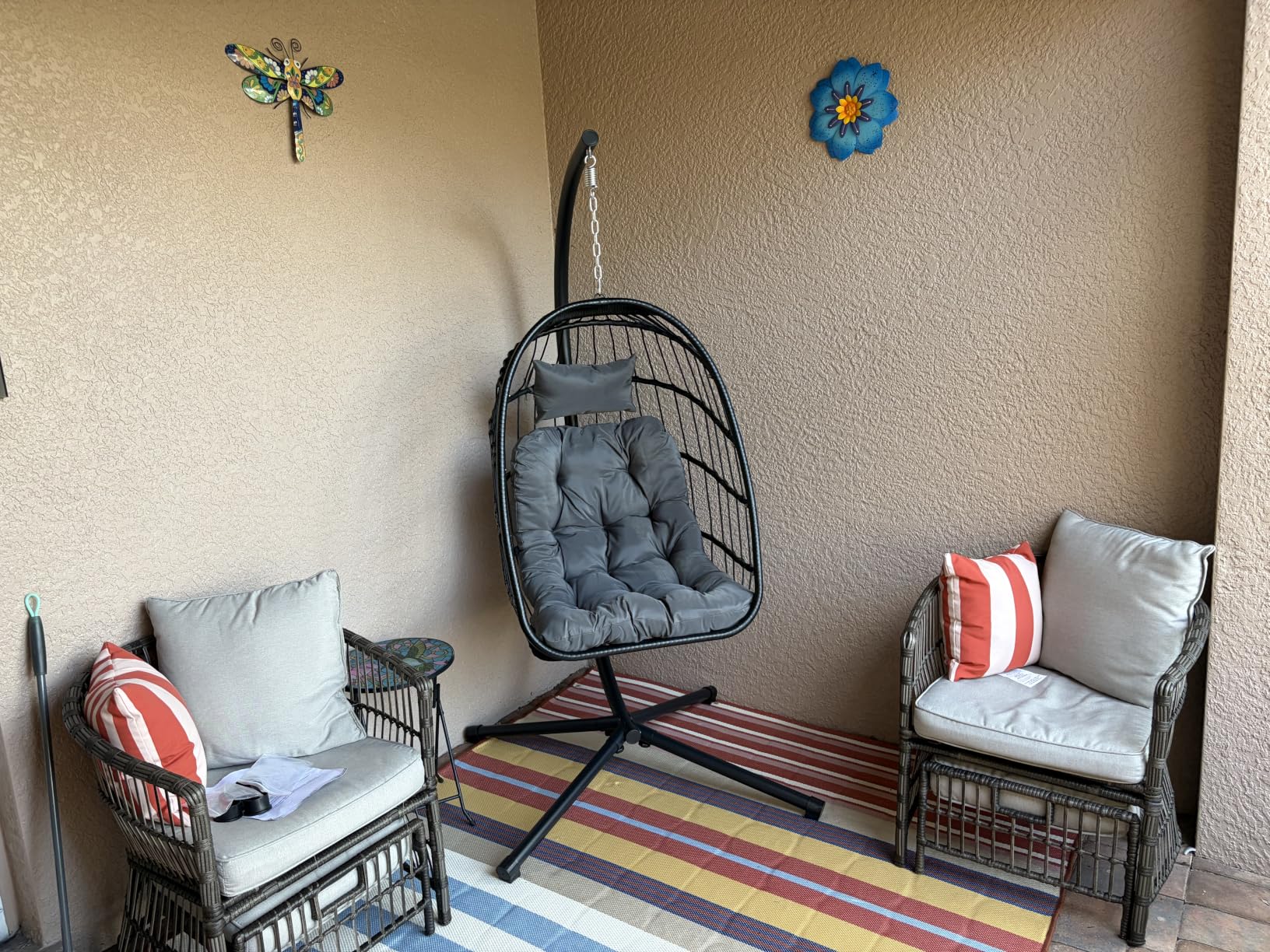 CHABATREE Egg Chair with Stand,Patio Rattan Wicker Hanging Swing Egg Chair Hammock Chair for Bedroom Porch Garden,Thickened Aluminum Alloy Steel Frame and UV Resistant Cushion,350LBS Capacity customer photo 1