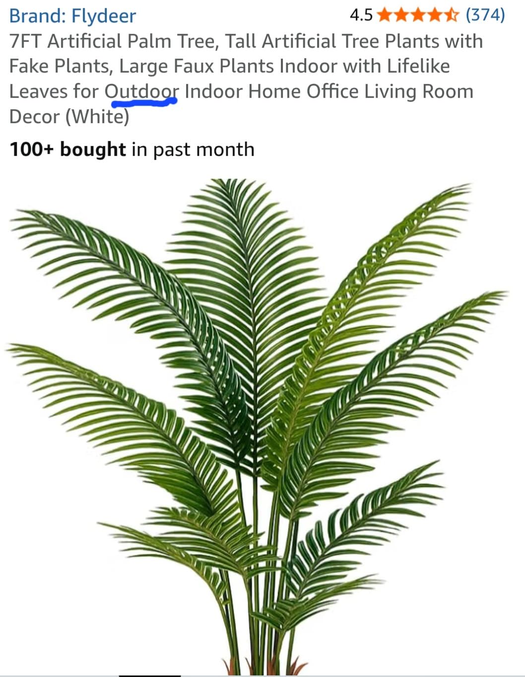 6FT Artificial Palm Tree, Tall Faux Palm Tree Indoor with Fake Plants Tall, Artificial Plants with Lifelike Leaves for Home Office Decor (White) customer photo 1